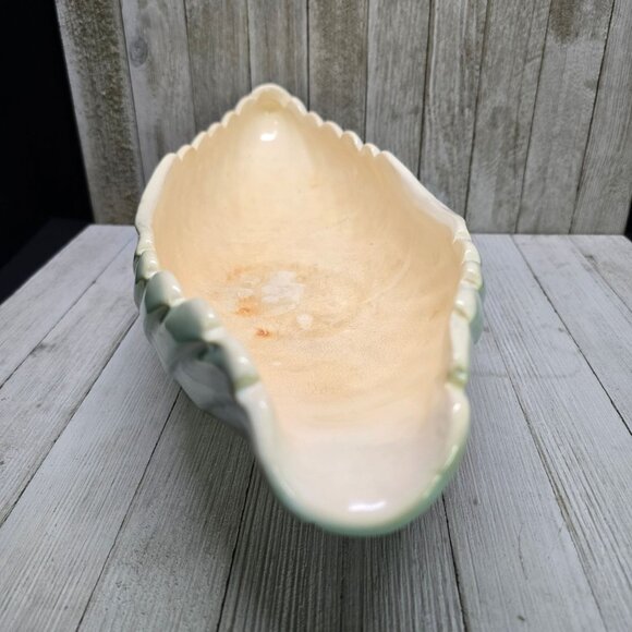 Vtg Weller Pottery Turquoise Blue Footed Bowl Shell Scalloped Design 18" Long - Picture 16 of 16